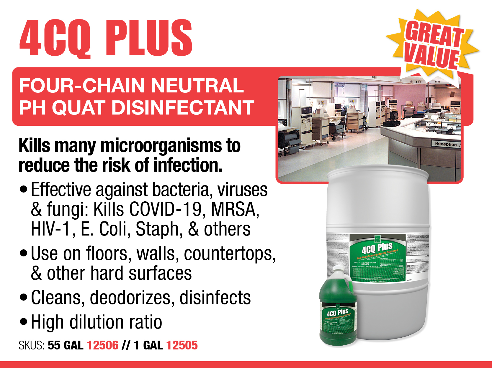 4CQ Plus - Floor, Wall, Surface Cleaner - Cold and Flu Prevention - Deodorize, Disinfect, Kill COVID-19